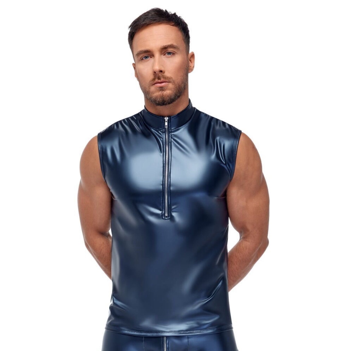 NEK - METALLIC BLÅ BLUSE