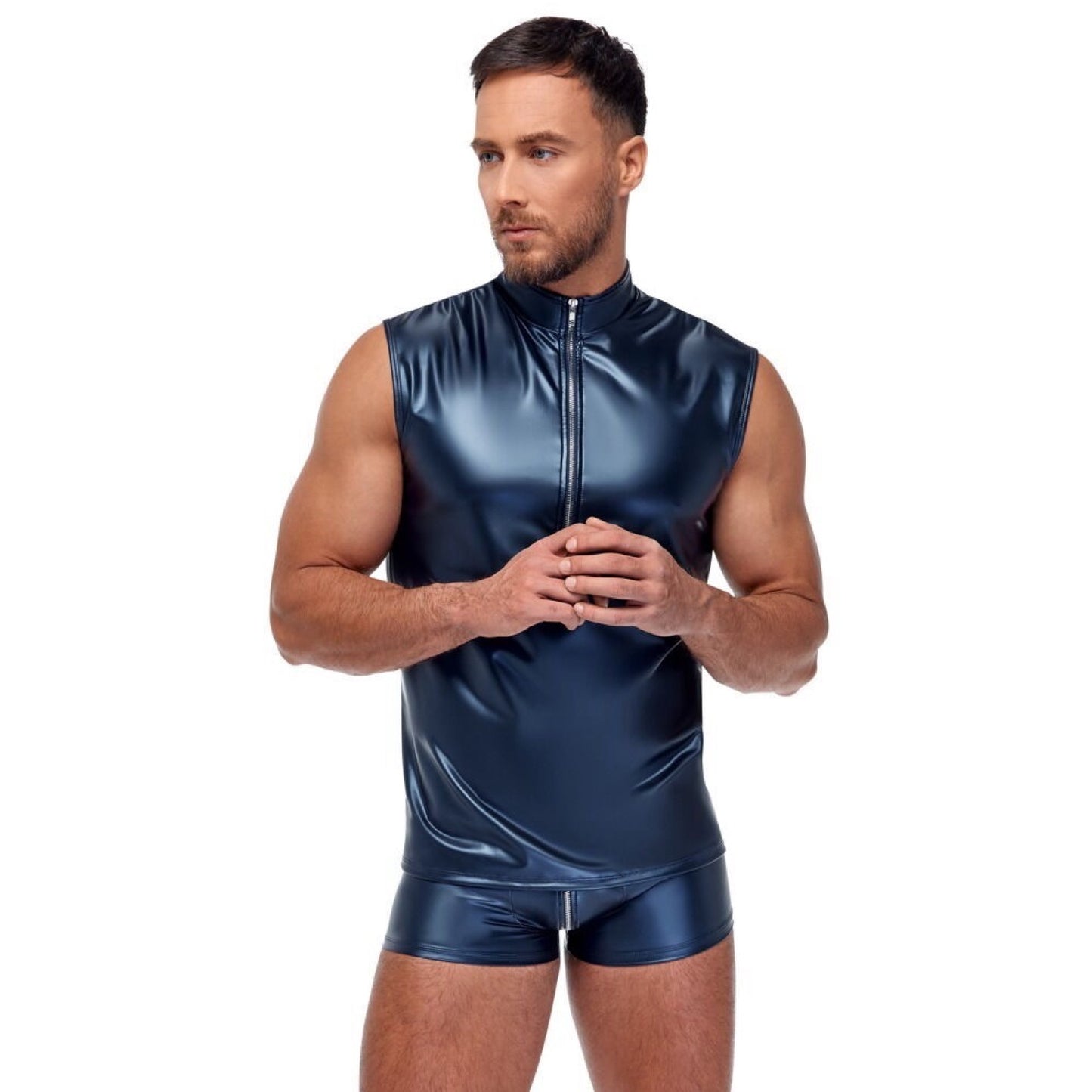 NEK - METALLIC BLÅ BLUSE