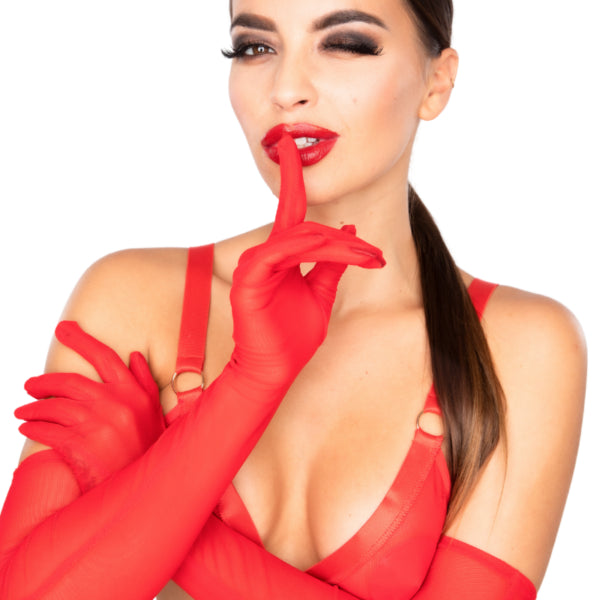 KINKY DIVA - RØDE MESH HANDSKER